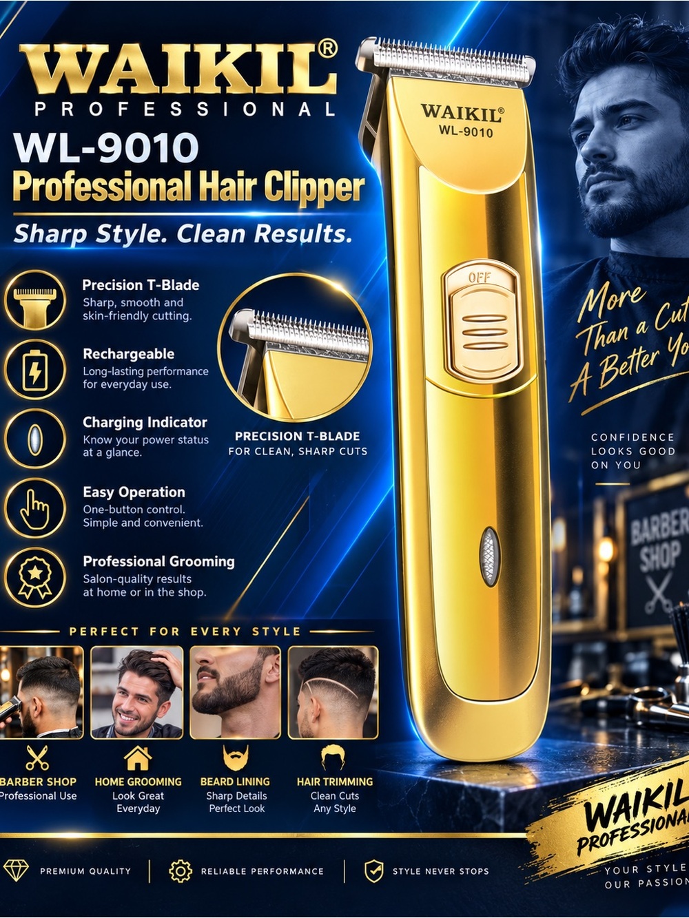 WL-9010 Professional Men’s Hair Clipper - Gold